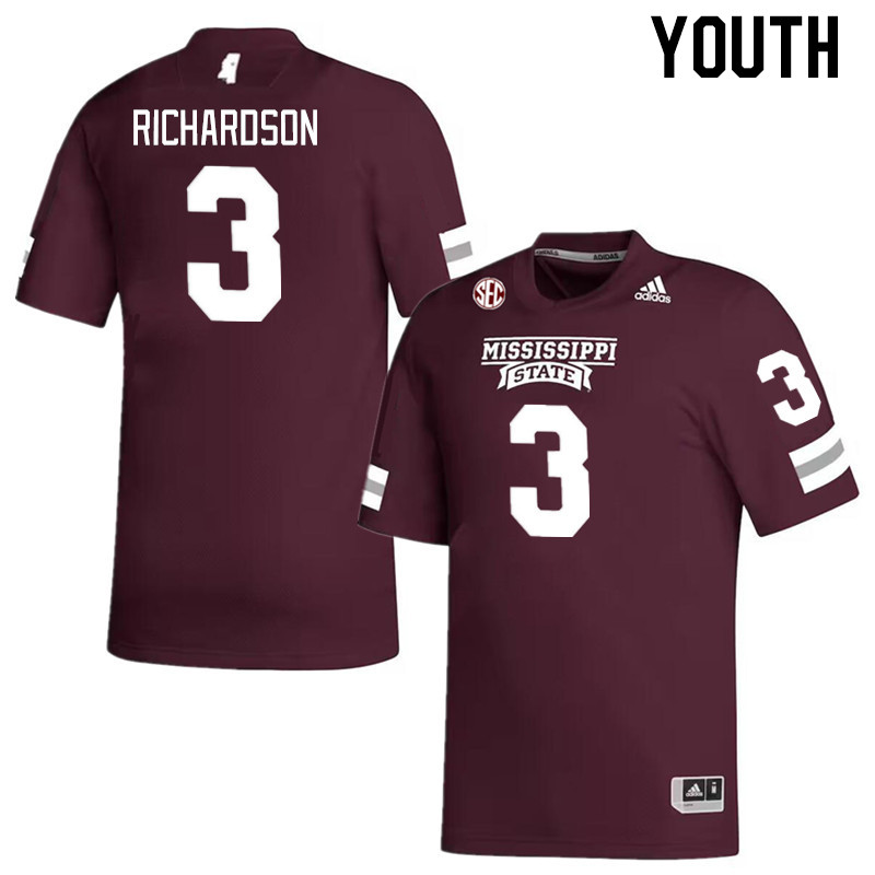Youth #3 Decamerion Richardson Mississippi State Bulldogs College Football Jerseys Stitched Sale-Mar